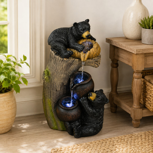 Led bear waterfall fountain - waterfall,